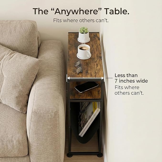Narrow End Table with Magazine Rack, 2-Tier Slim Side Table - Image 4