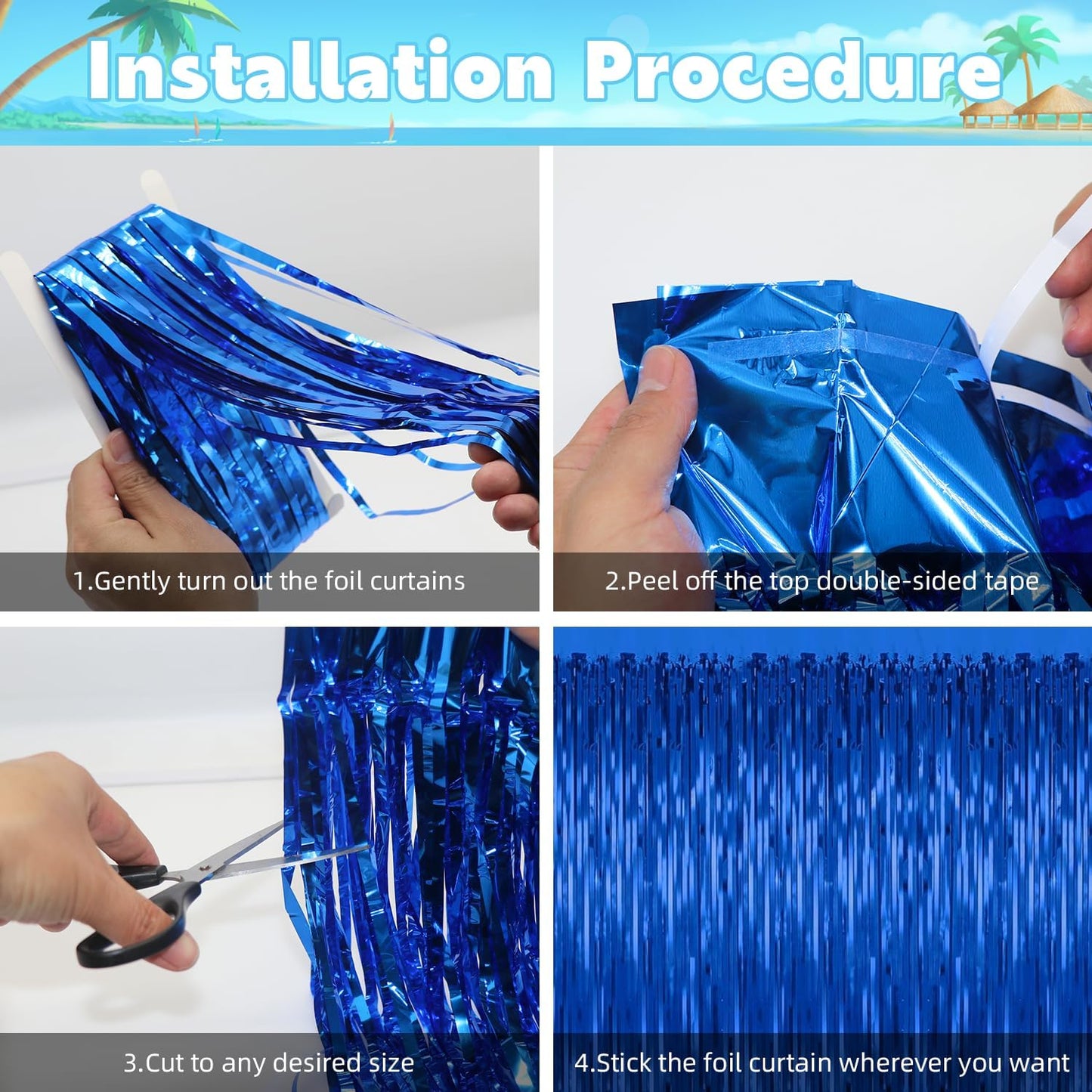 3 Pack Blue Backdrop Curtain Tinsel Streamers Ocean Themed Decor Birthday Party Decorations Foil Fringe Backdrop Graduation Baby Shower Bachelorette Winter Party Decorations Supplies