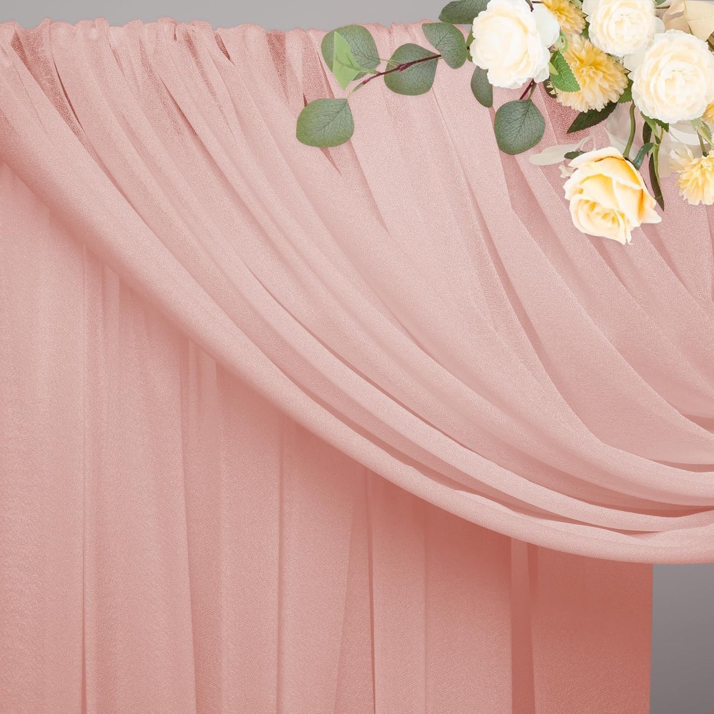 Wokceer Blush Wedding Arch Draping Fabric Backdrop 2 Panels 28.7" X 20FT Sheer Drapes Fabric for Wedding Arbor Ceremony Party