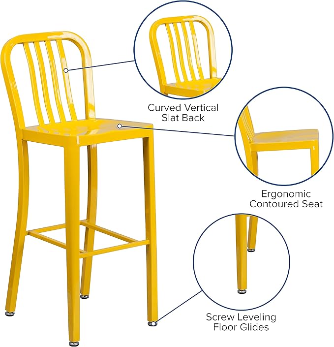Flash Furniture Gael Commercial Grade 2 Pack 30" High Yellow Metal - Image 7