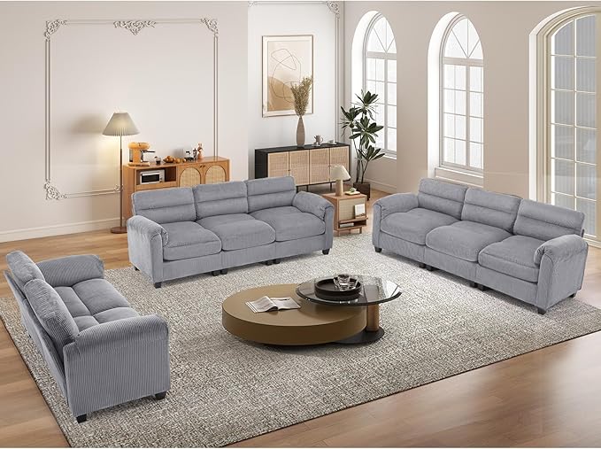 HAOMARKETS Corduroy Sofa Set, Upholstered Loveseat and 3-Seater Couch Set of 2 - Image 6