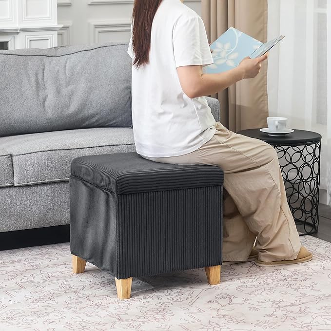 Adeco Faux Fur Storage Ottoman Cube, Upholstered Small Bench - Image 5