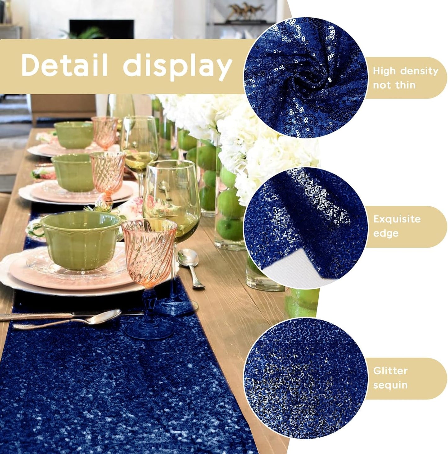 10 Packs 12 x 72 inches Sequin Table Runner, Navy Blue Glitter Table Runner for Birthday Party Supplies Wedding Engagement Baby Shower Holiday Celebration Event Decorations