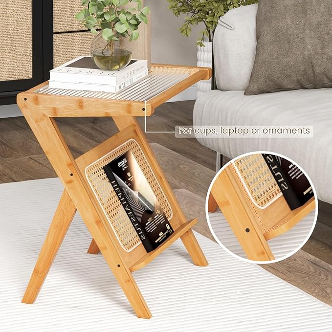Giantex Rattan Side Table, Boho Nightstand - Image 5