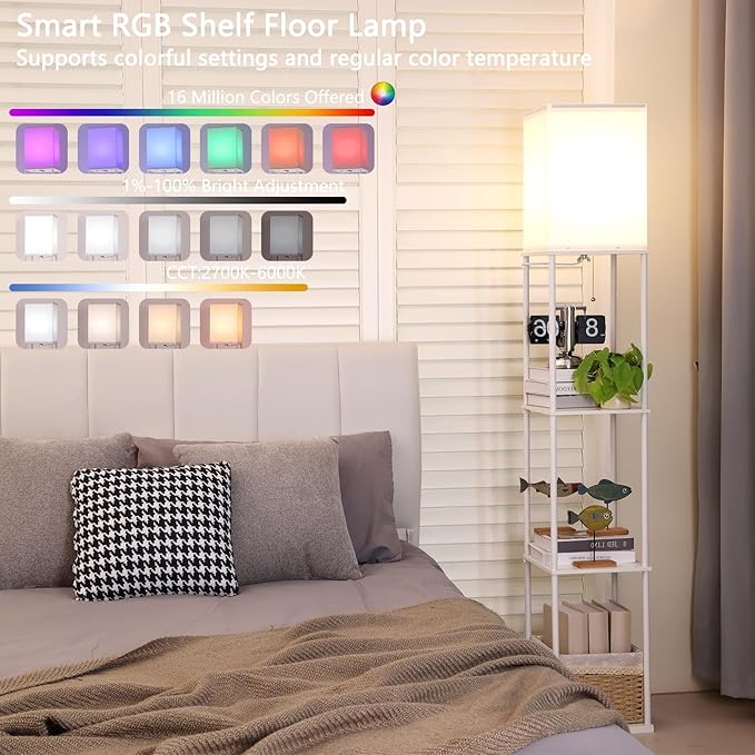 Gupuzm Floor Lamp with Shelves, with Modern Square Standing Lamp with Smart APP - Image 2