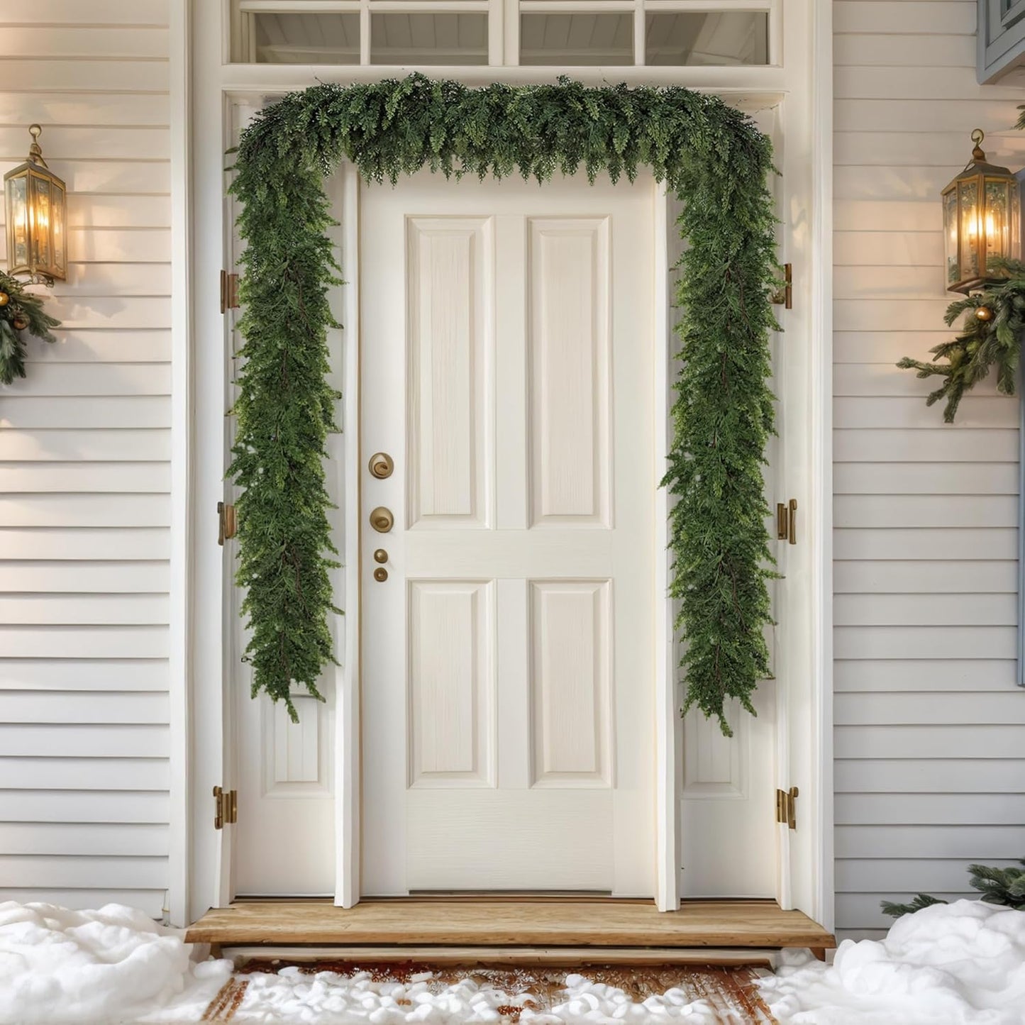 Realistic Christmas Garland for Mantle 16FT Real Touch Thick/Lush Artificial Cedar Garlands Christmas Decorations Indoor Christmas Garland for Stairs Railing Outdoor Table Holiday Decor Greenery