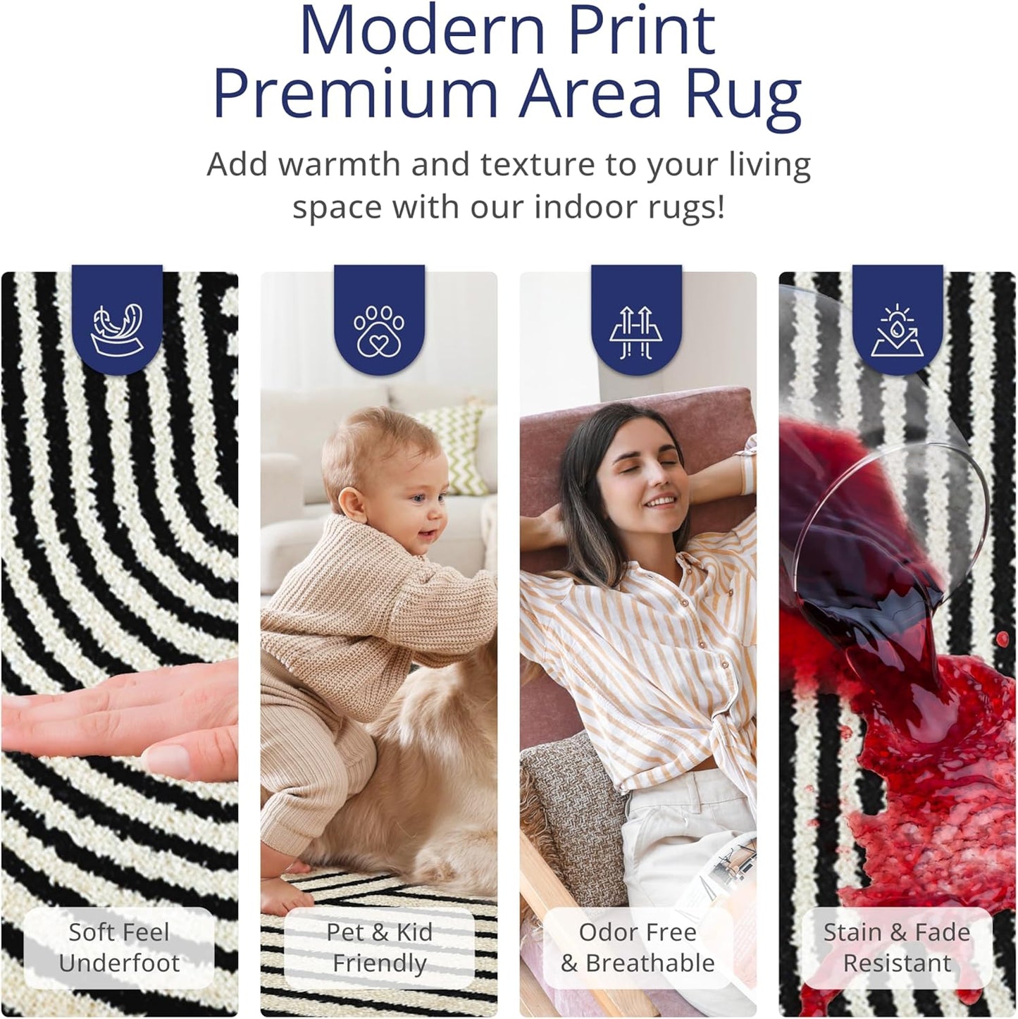 Abani Nuevo Collection Area Rug - Mid-Century Black and White Arch Knot Design - 4' x 6' - for Living Room, Bedroom & Office