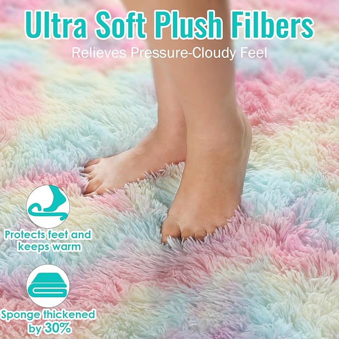 PAGISOFE Rainbow Rugs 6x9, Large Fluffy Soft Carpet, Plush Shaggy Rugs - Image 6