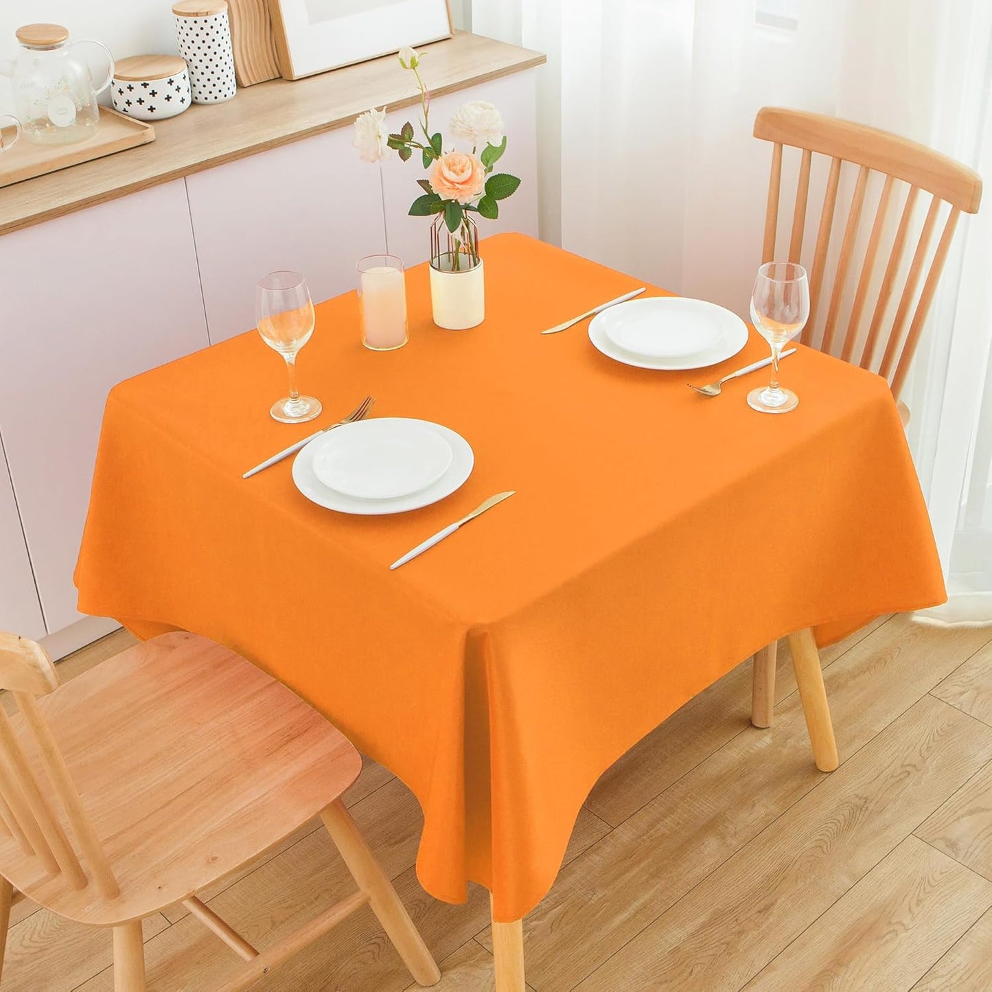 2 Pack Square Table Cloth 70X70 Inch Orange Washable Fabric Tablecloth Polyester Solid Dining Table Cover for Birthday Party Dinner Holiday Outdoor Indoor