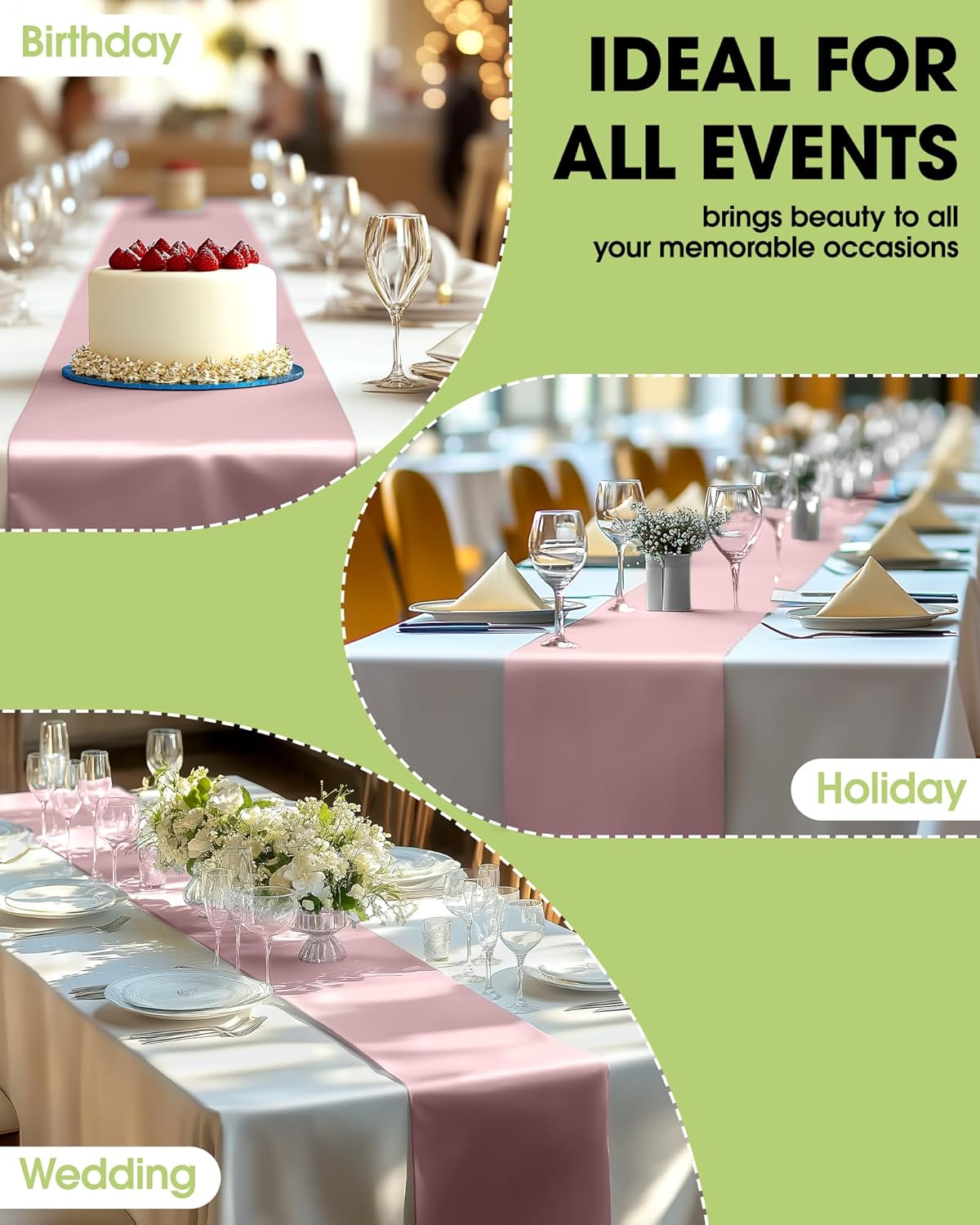 Pureegg Dusty Pink Plastic Table Runners - 20 Pack, 14'' x 108'', Water Resistant & Disposable Centerpiece Decorations for Table Cloth, Wedding, Birthday, Holiday, Baby Shower, Party, Home Decor