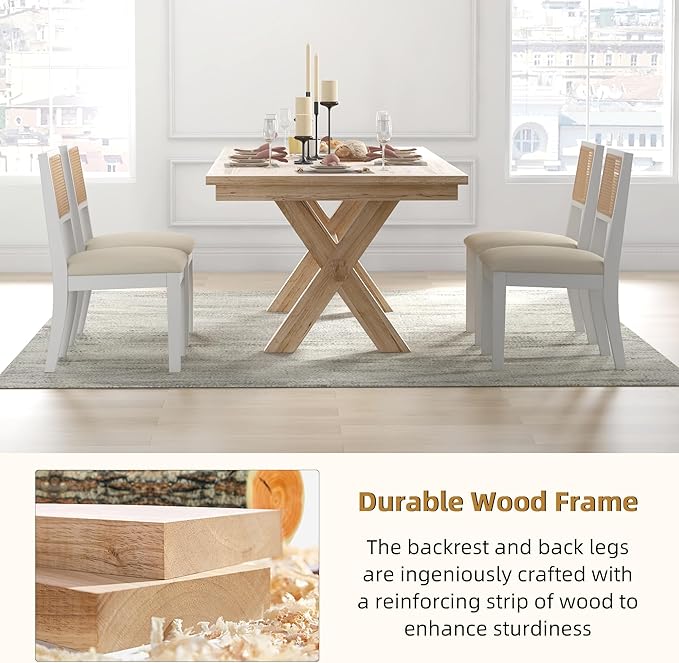 Westice Rattan Dining Chairs Set of 4, Farmhouse Natural Dining Room Chairs - Image 6