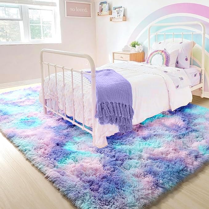 PAGISOFE Cute Kawaii Rugs for Girls Bedroom, 5x8 Rainbow Purple Area Rug - Image 8