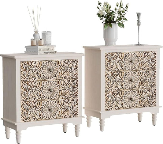 HOMPUS Nightstands Set of 2, Night Stand w Flower Pattern, Bedside Table Set of by HOMPUS