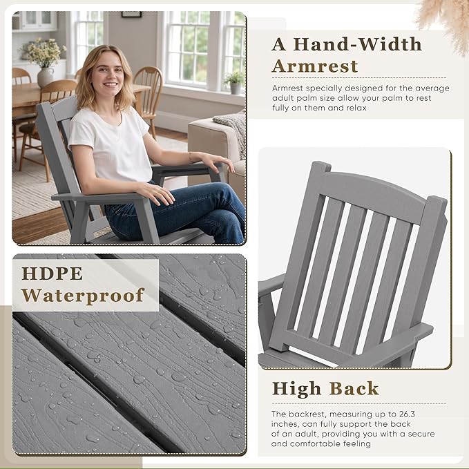 Greesum Outdoor Rocking Chair, 300lbs All-Weather Patio Resin Rocker, - Image 5