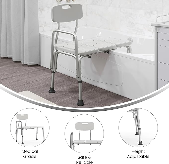 Flash Furniture HERCULES Series 300 Lb. Capacity Adjustable White Bath & Shower - Image 4