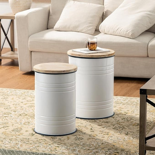 Glitzhome Rustic Storage Ottoman Seat Stool, Farmhouse End Table, Galvanized by Glitzhome
