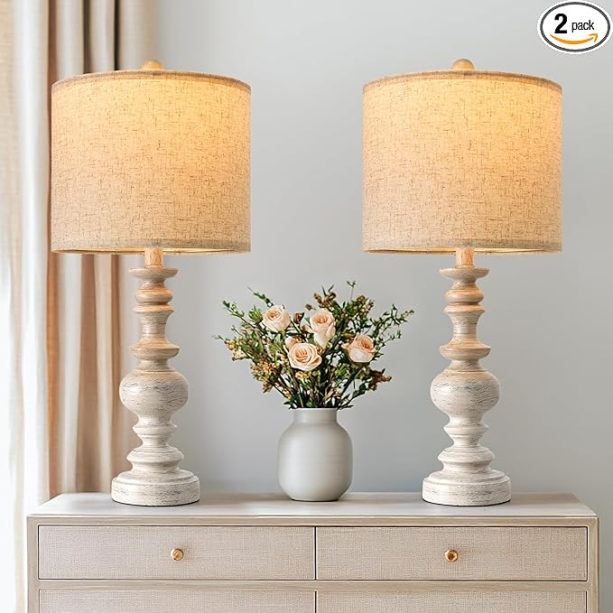 BOBOMOMO 24" Farmhouse Resin Table Lamp Set of 2, Vintage Lamps by BOBOMOMO
