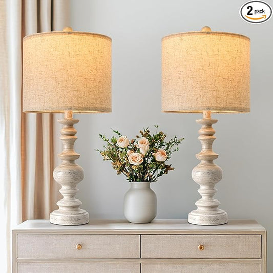 BOBOMOMO 24" Farmhouse Resin Table Lamp Set of 2, Vintage Lamps by BOBOMOMO