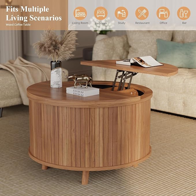 Easyego Lift Top Coffee Table for Small Spaces, 31.5" Mid-Century Modern Wooden - Image 6