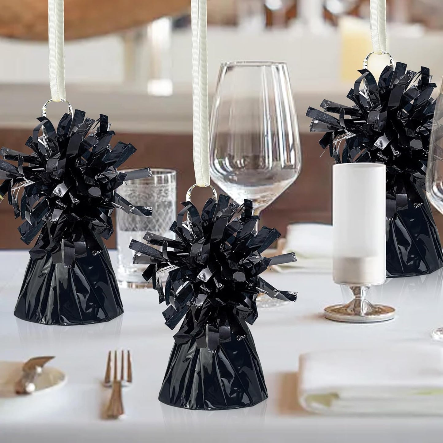 16 PCS Metallic Wrapped Balloon Weights Black Heavy Balloon Weight for Balloons Birthday Party Table Centerpiece Decorations (Black)