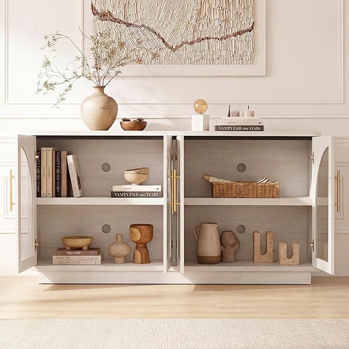 Fatmok 59" Buffet Cabinet with Glass Doors, Modern Arched Sideboard with Large - Image 3