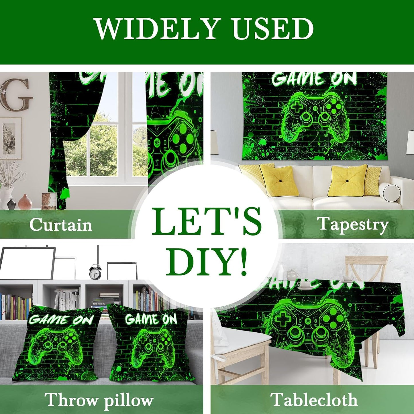 Mocsicka Game On Backdrop Video Game for Boys Level Up Birthday Party Decoration Game Night Arcade Neon Glow Gamer Banner Photography Background (Green, 10x7ft(120"x82"))