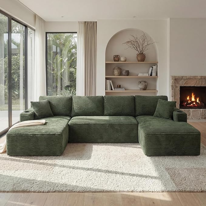 125 Inch Modular Sectional Sofa, Cloud Couch Oversized U Shaped Corduroy Sofa - Image 5