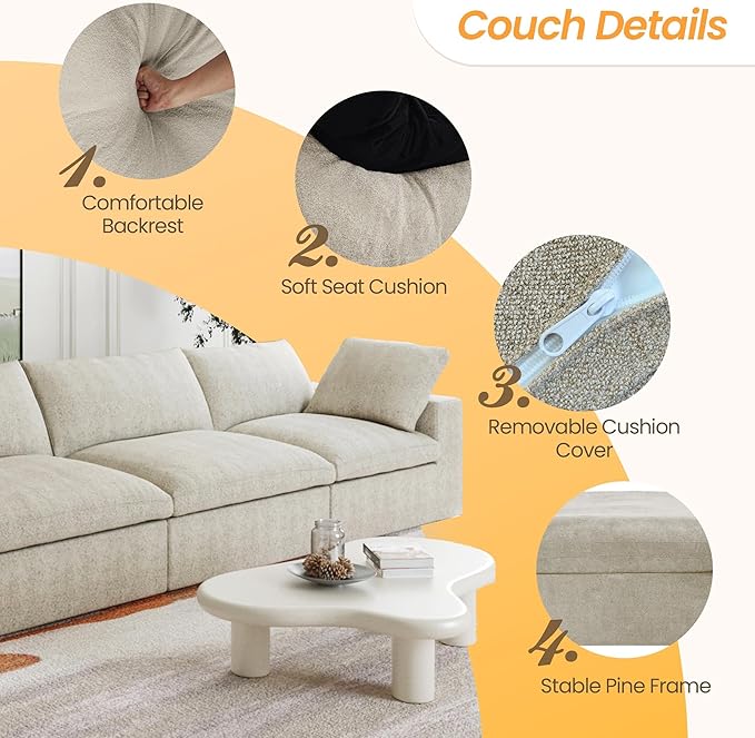 JACH 160" Cloud Sectional Couch, Modern Modular Convertible Sofa, Couch Cushion - Image 3