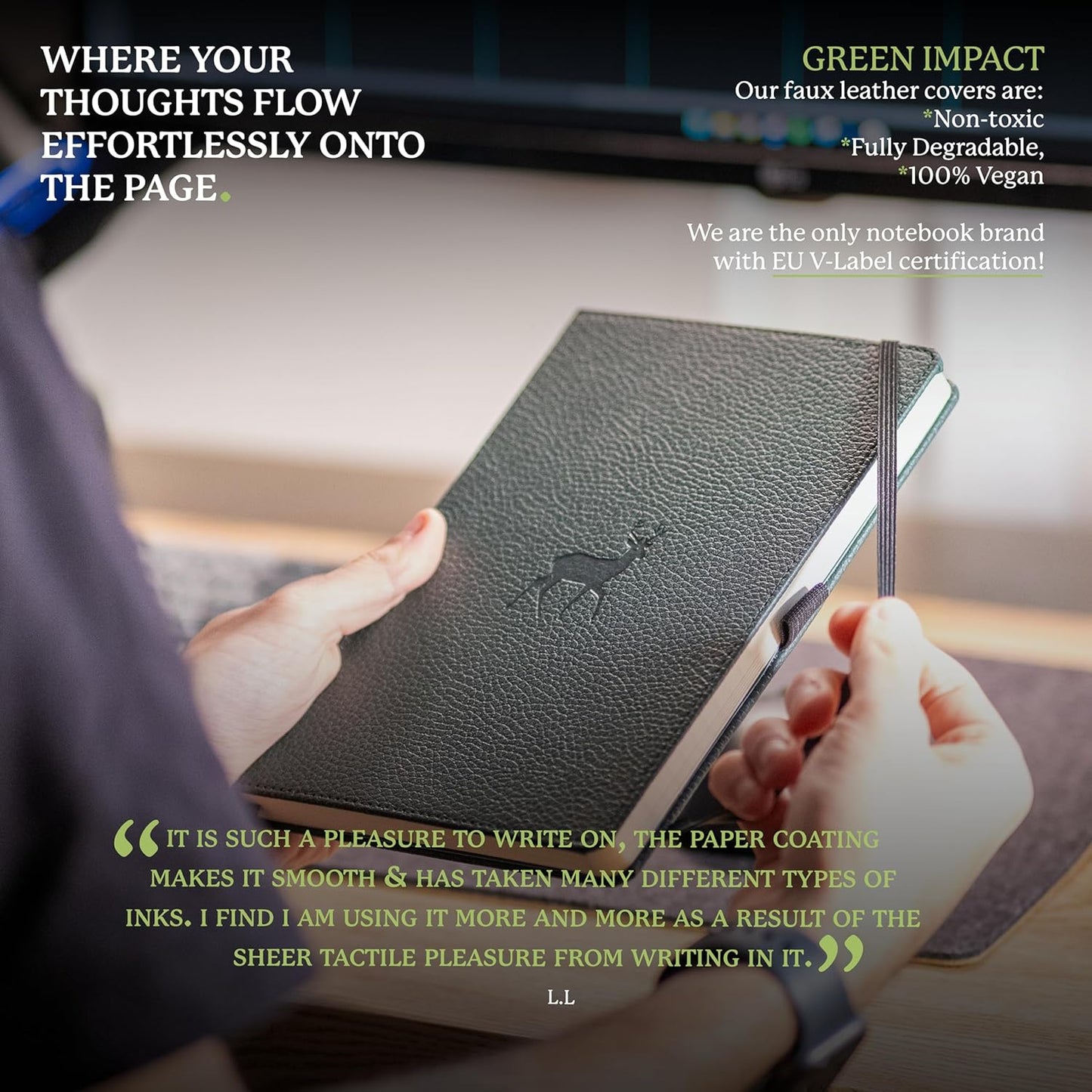 Dingbats* Wildlife Dotted Journal Notebook A5 - Vegan Leather Hard Cover, Ideal for Work, Travel - Pocket, Elastic Closure, Bookmark