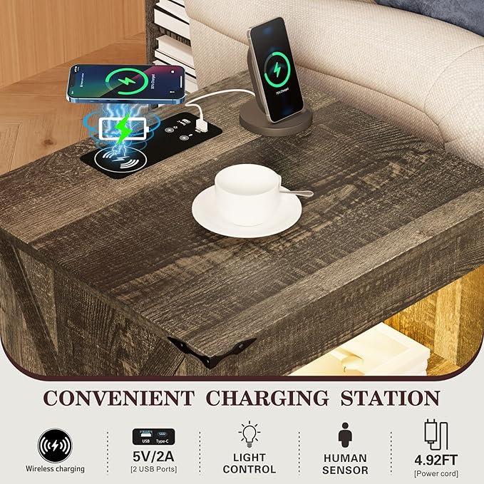 HWB LED Nightstand with Gun Drawer: Bedside Table with Charging Station - Image 4