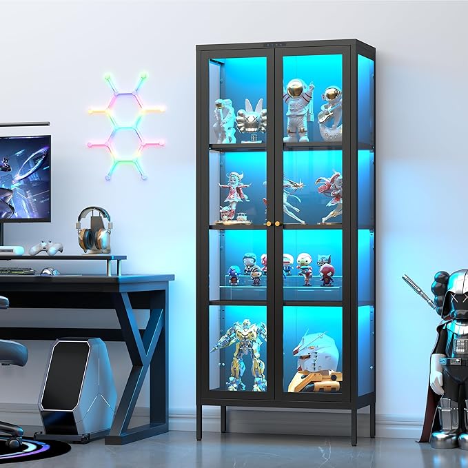 UNICOLY Display Cabinet with Glass Doors, Glass Display Cabinet with 8 Color - Image 2