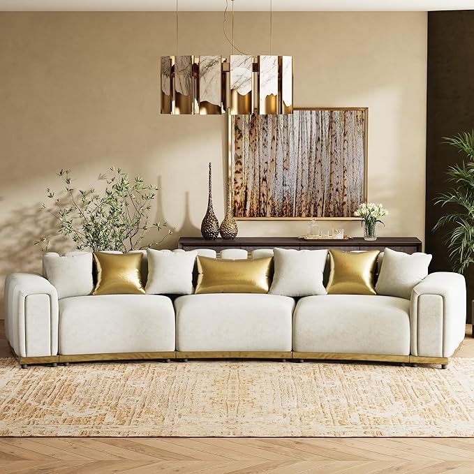Oversized Luxury Chesterfield Sofa Set Velvet Beige and Gold Couch - Image 4