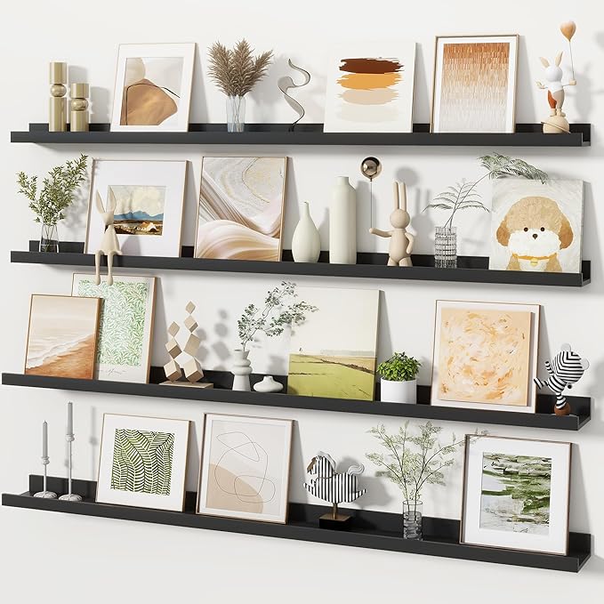 Fun Memories Picture Ledge Shelves Set of 4, 48 Inch Rustic Wall Mounted by FunMemories