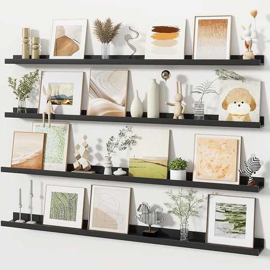 Fun Memories Picture Ledge Shelves Set of 4, 48 Inch Rustic Wall Mounted by FunMemories