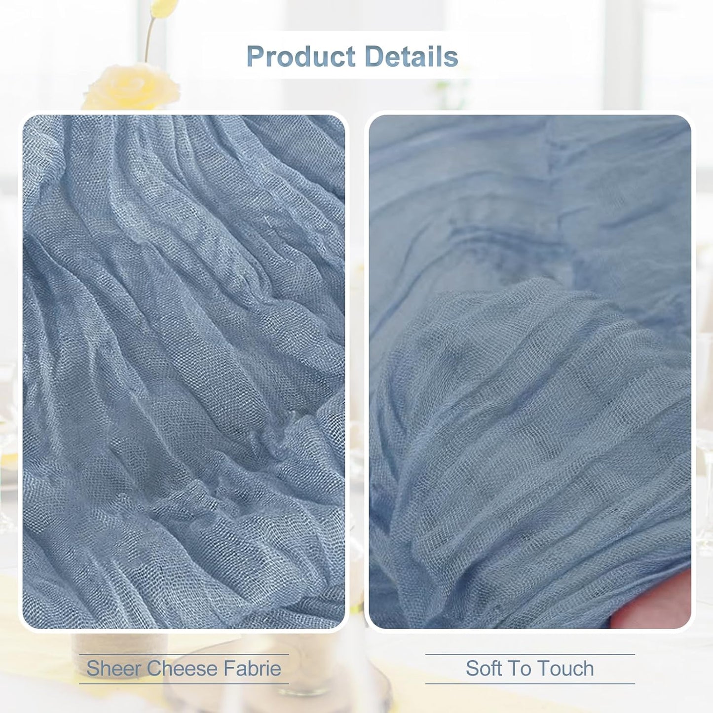 10 Pack Dusty Blue Cheesecloth Table Runner 35x120 Inch 10Ft Rustic Gauze Cheese Cloth Table Runner Sheer Cheesecloth Table Runners for Wedding Party Bridal Shower Decoration