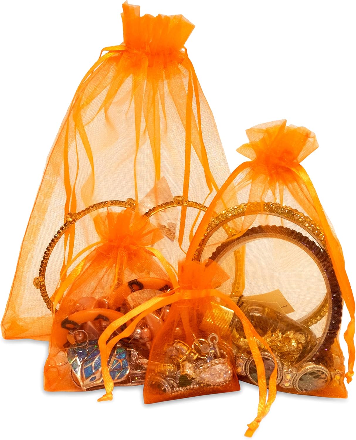 TheDisplayGuys 48-Pack 4x6 Orange Sheer Organza Gift Bags with Drawstring, Jewelry Candy Treat Wedding Party Favors Mesh Pouch
