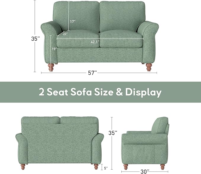Bonzy Home 57" Loveseat Sofa, 2 Seater Comfy Love Seat Sofa - Image 2