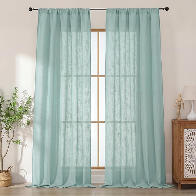 Chyhomenyc Aqua Green Semi Sheer Curtains 96 Inches Long 2 Panels by Chyhomenyc