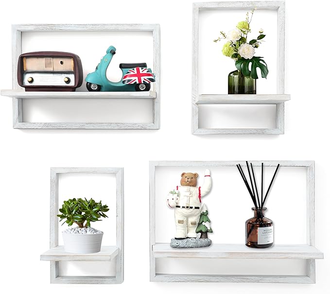 PHOENANCEE Square Floating Shelves, Framed Wall Shelf Decorative Set of 4 by PHOENANCEE