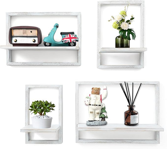 PHOENANCEE Square Floating Shelves, Framed Wall Shelf Decorative Set of 4 by PHOENANCEE
