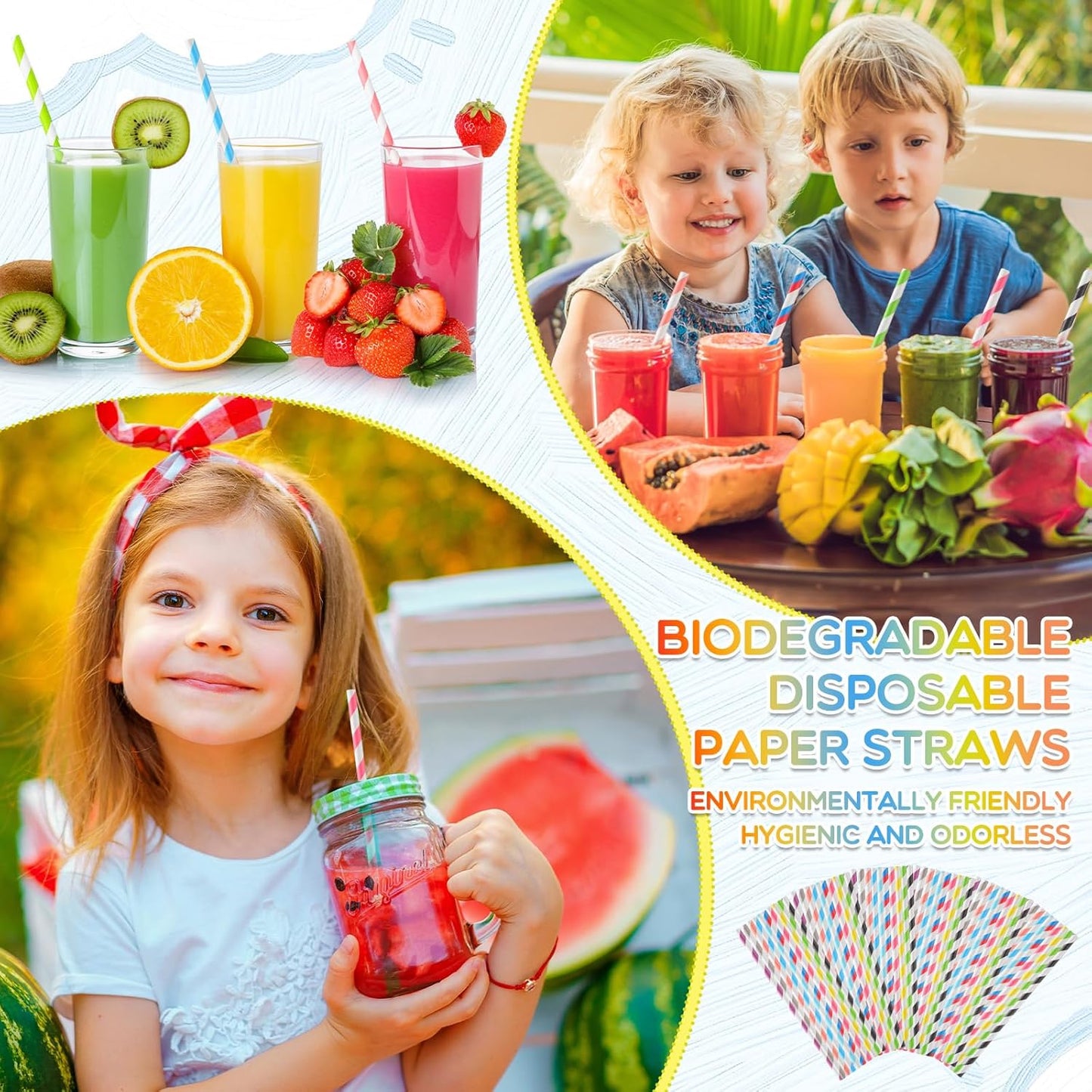 Eaasty 2000 Pcs Colored Paper Straws Bulk Disposable Striped Drinking Paper Straws for Summer Juice, Shakes, Cocktail,7.87 Inches, 0.24'' Diameter (Fresh Colors)