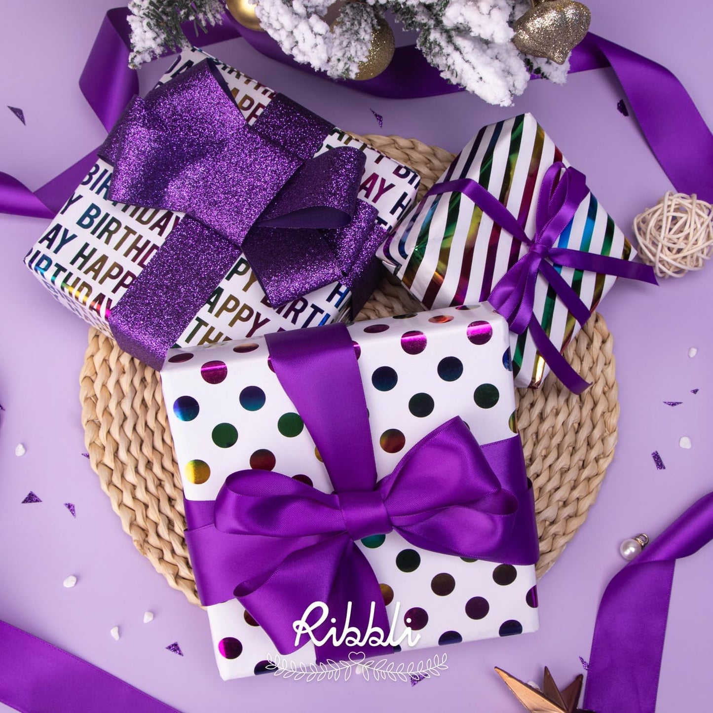 Ribbli Purple Double Faced Satin Ribbon,1” x Continuous 25 Yards,Use for Craft Bows Bouquet, Gift Wrapping, Wedding Decoration, Floral Arrangement