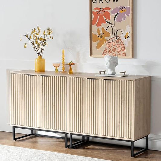 EYYTHUNG Fluted Storage Cabinet Set of 2, Sideboard Buffet Cabinet Modern by EYYTHUNG