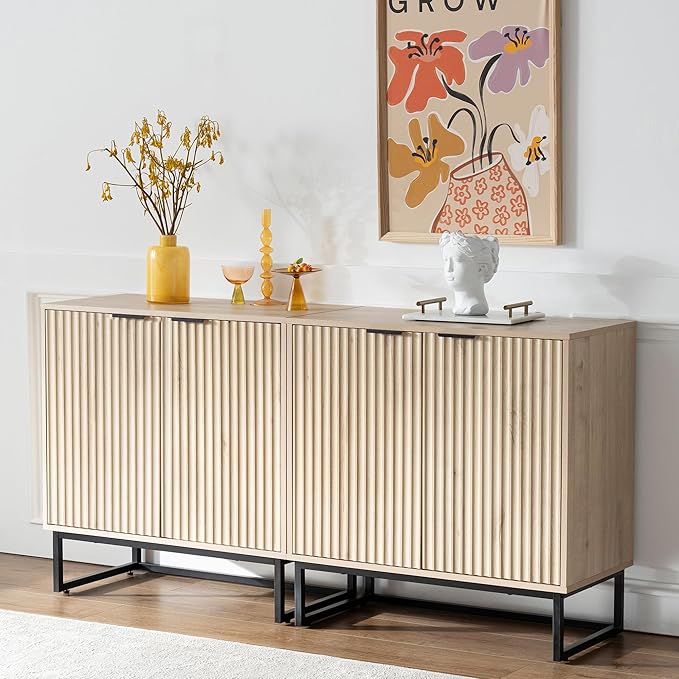 EYYTHUNG Fluted Cabinets with Storage Set of 3, Sideboard Buffet Cabinet with - Image 2