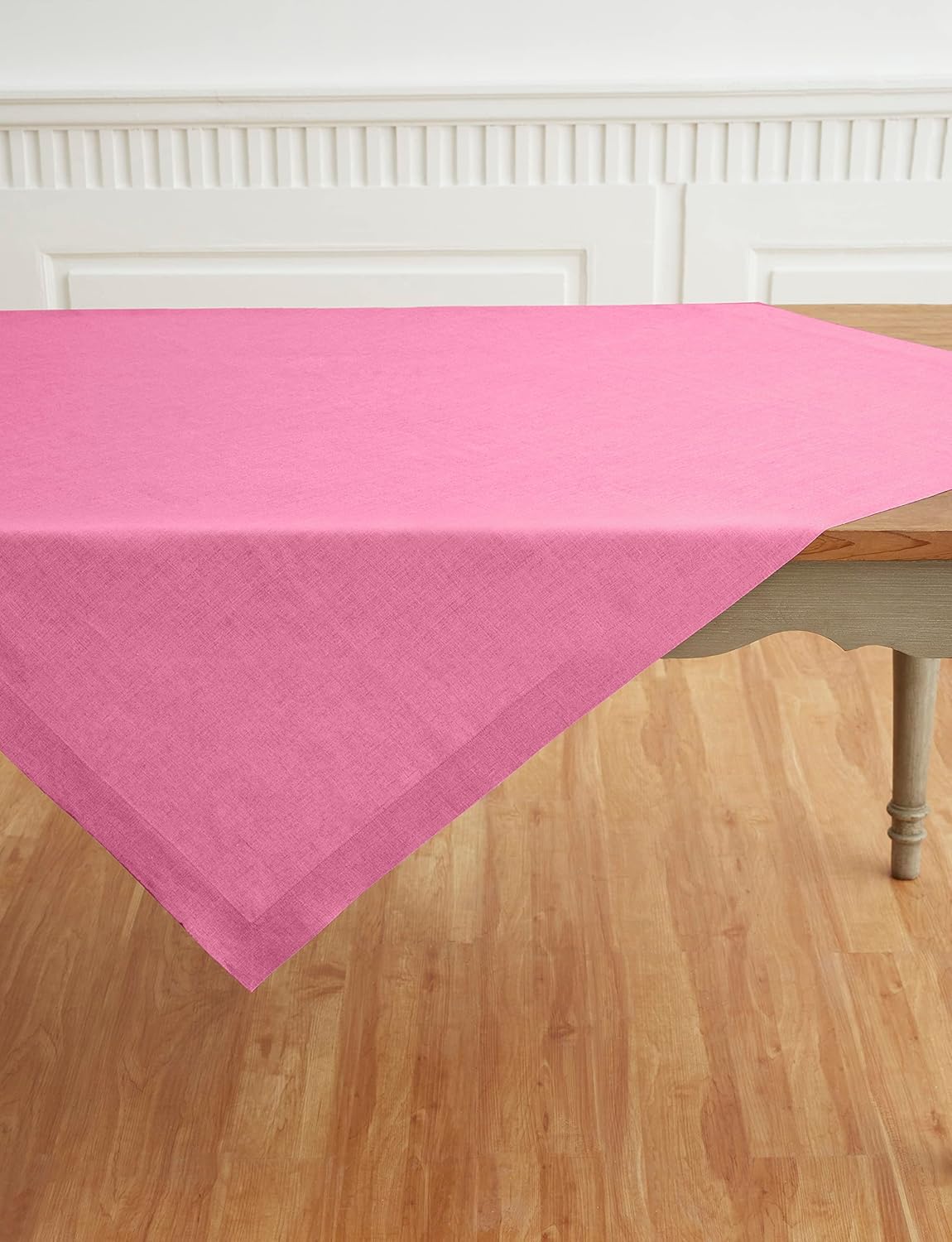Solino Home Linen Square Tablecloth 52 x 52 Inch - 100% Pure Linen Flamingo Pink Table Throw - Fete, Machine Washable Table Cloth for Halloween