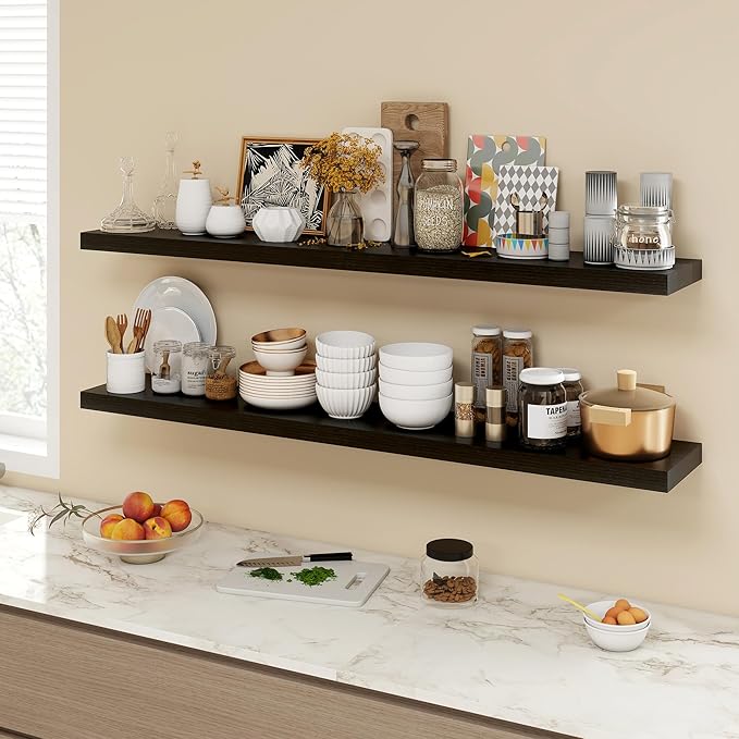 Acovy 55 Inch Floating Shelves, 9.3" Deep Floating Shelf Wall Mounted, Rustic - Image 2
