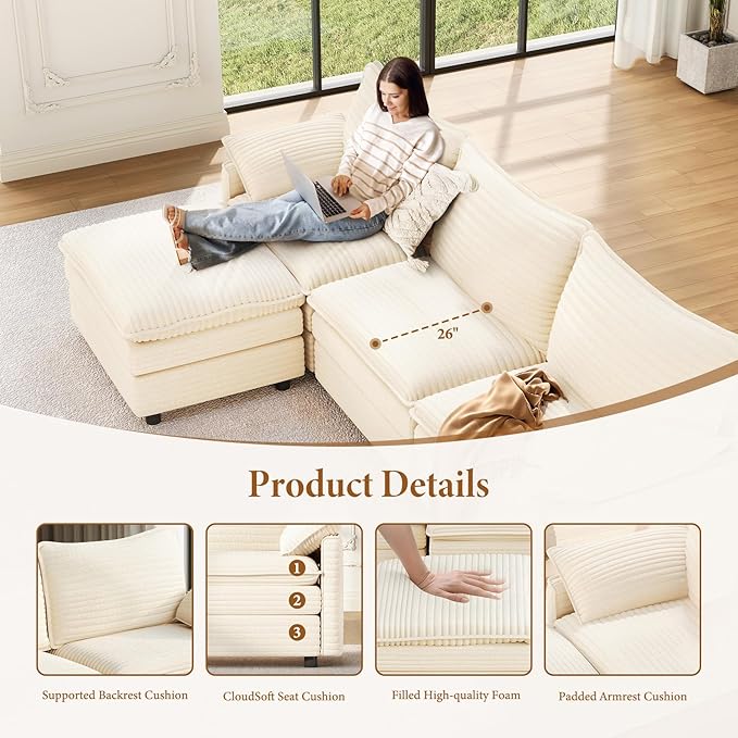 Vesgantti 108" Sectional Sleeper Sofa, 6-Seater Oversized Modular Cloud Couch - Image 4