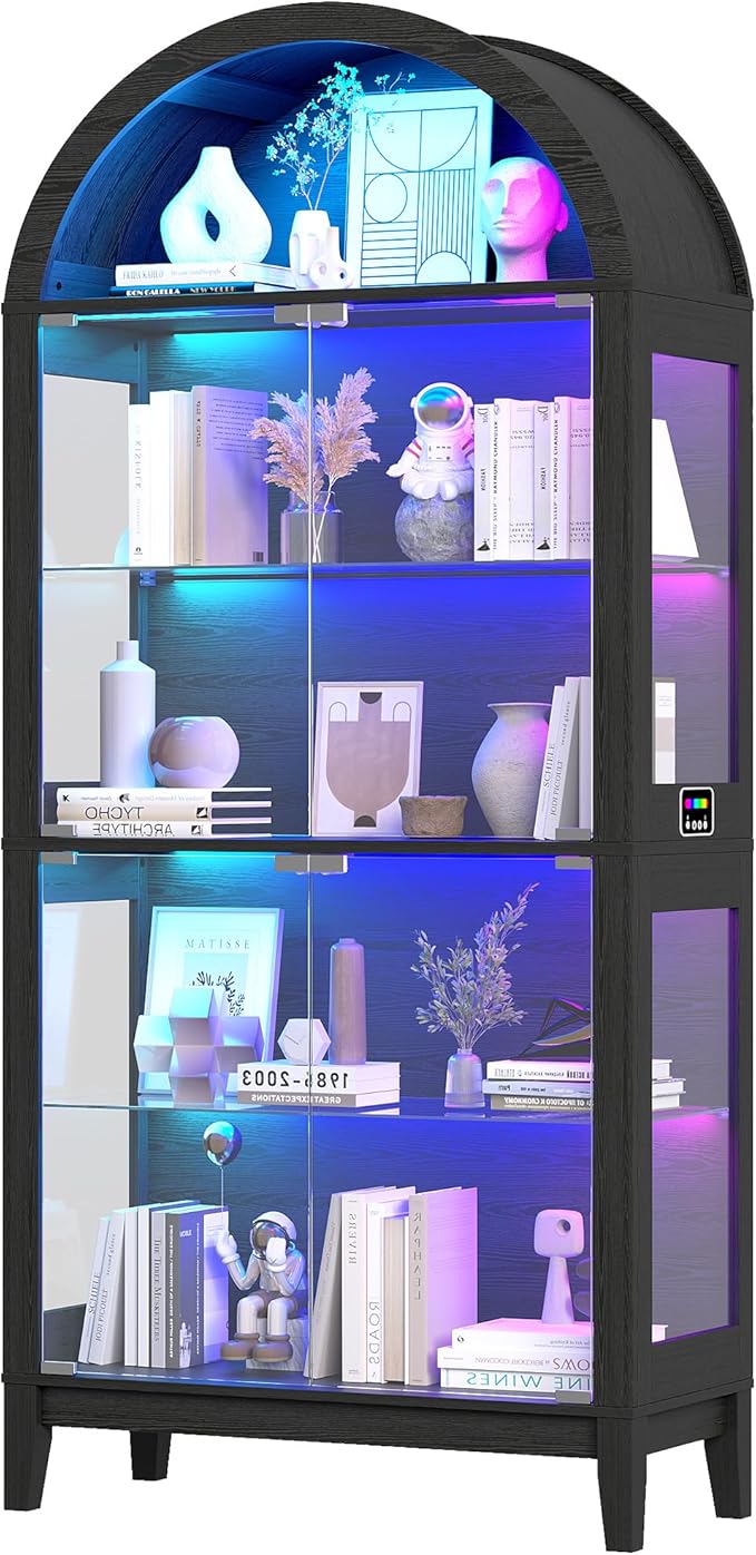 HNEBC 69" Display Case with RGB Lights, Arched 5-Tier Tempered Glass Display - Image 8