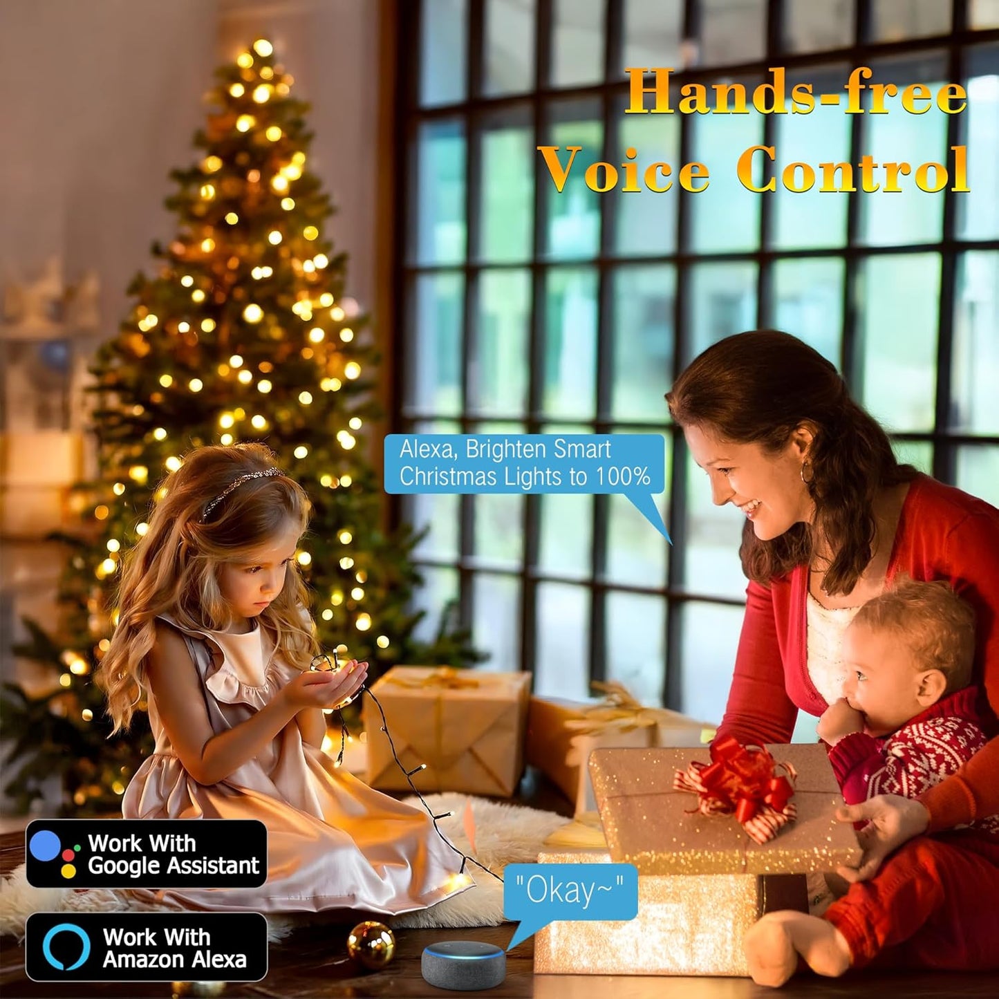 BrizLabs Smart Christmas Lights, 164ft 500 LED Color Changing Xmas Fairy Lights with APP/Voice Control, Warm White & Multicolor, Music Sync, Dimmable for Indoor/Outdoor Home