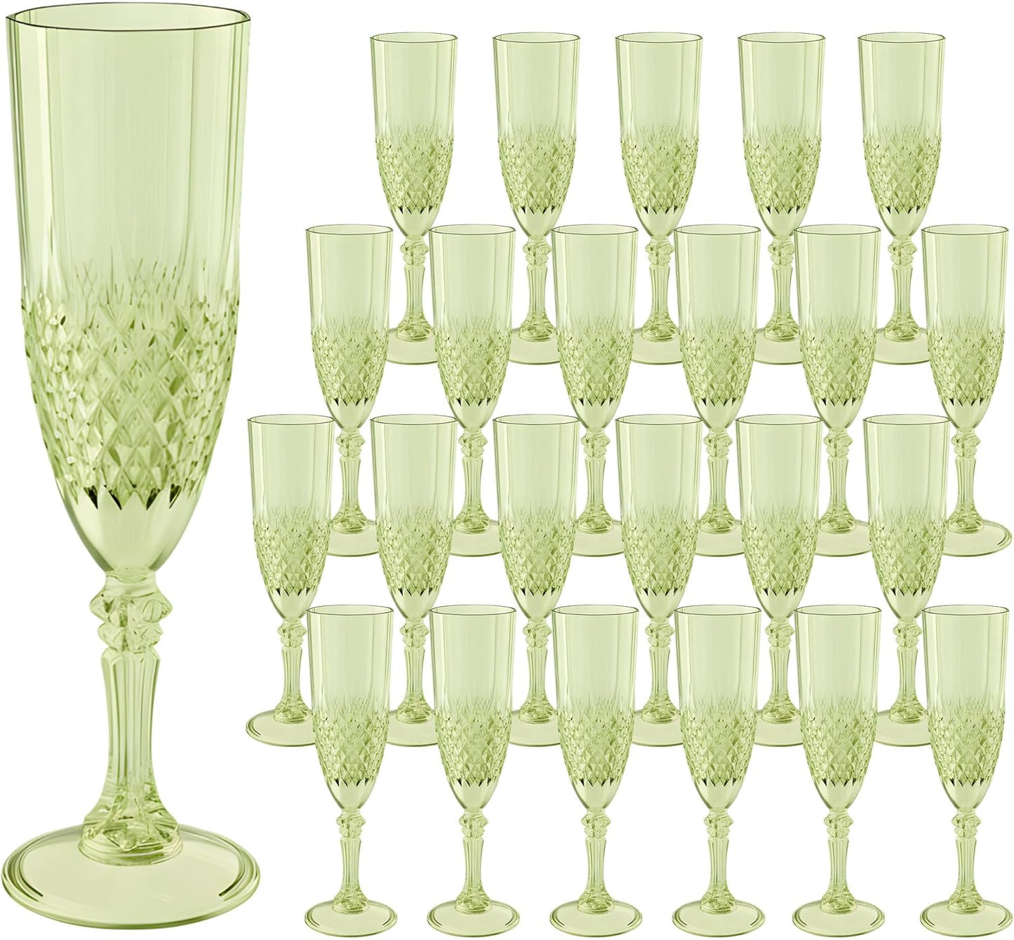 Plastic Champagne Flutes, 24PCS Green Wine Glasses Goblets Cups Reusable Flute, for Weddings Bachelor Parties Toasting and Events(24, Green)